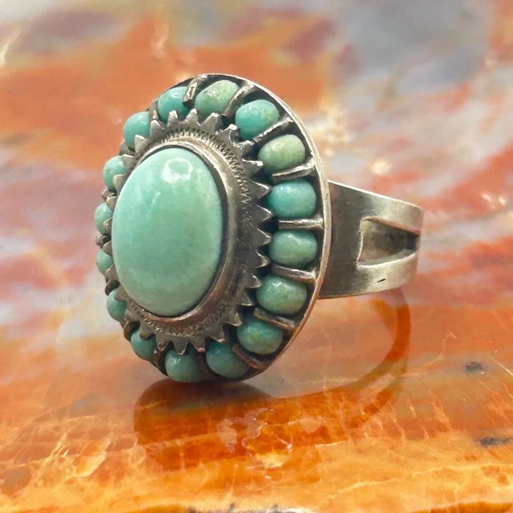 Vintage Sterling Silver Turquoise Ring - Size 8 - Picture 1 of 7